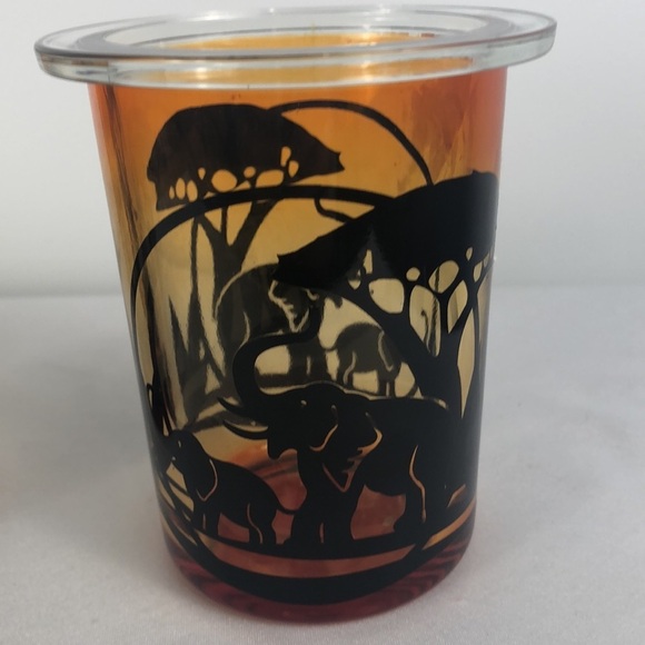 Vintage Partylite Glass tealight sunrise frost (2) Orange black elephant giraffe - Picture 2 of 7